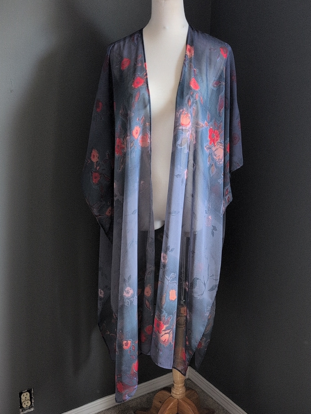 LC Lauren Conrad Slate Blue Floral Sheer Kimono OS